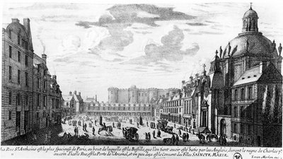 Rue St. Antoine, de Bastille en het klooster van de Visitandines, Parijs door Gabriel Perelle